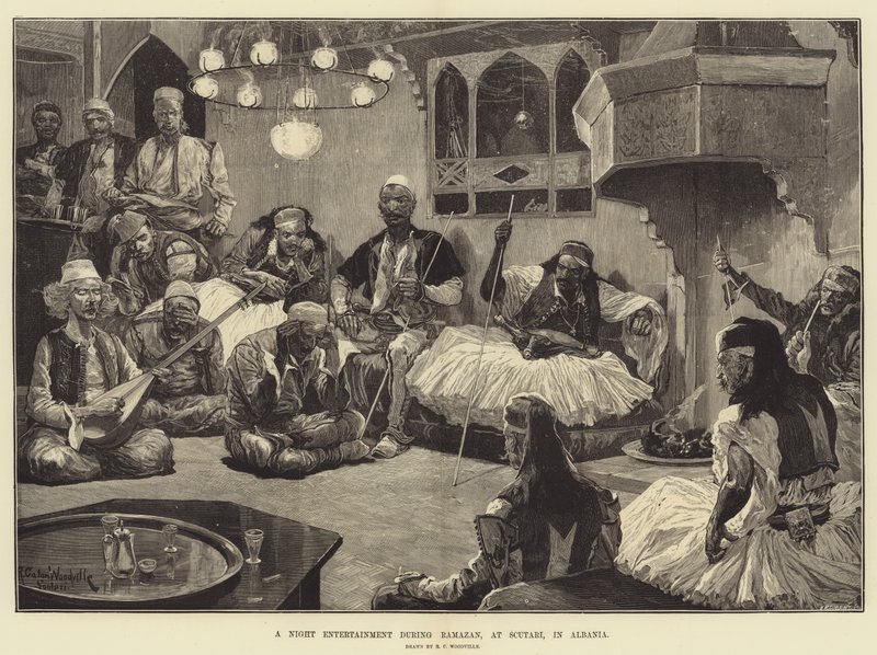 Eine Nachtunterhaltung während des Ramadan in Scutari, Albanien von Richard Caton Woodville junior