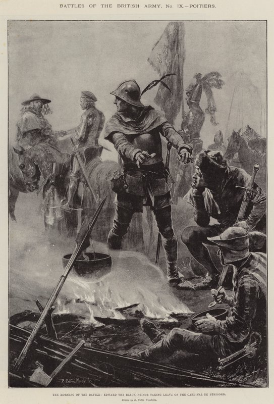 Schlachten der britischen Armee, Poitiers, der Morgen der Schlacht, Edward der Schwarze Prinz verabschiedet sich vom Kardinal de Perigord von Richard Caton Woodville junior