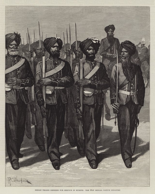 Indische Truppen für den Einsatz in Europa befohlen, die 31. Bengalische Infanterie von Richard Caton Woodville junior