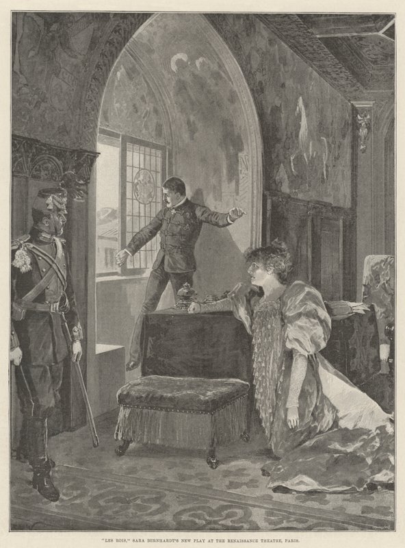 Les Rois, Sara Bernhardts neues Stück im Renaissance-Theater, Paris von Richard Caton Woodville junior