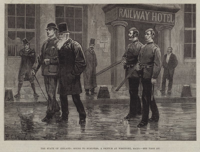 Der Zustand Irlands, auf dem Weg zur Arbeit, eine Skizze in Westport, Mayo von Richard Caton Woodville junior