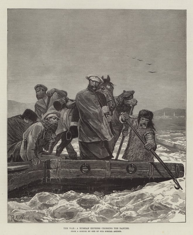 Der Krieg, ein russischer Express überquert die Donau von Richard Caton Woodville junior