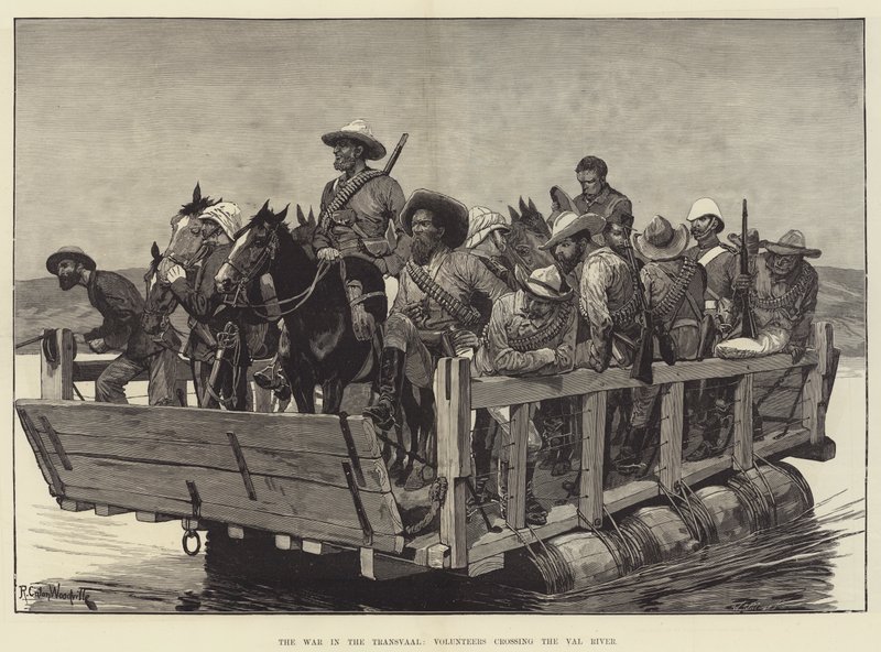 Der Krieg im Transvaal, Freiwillige überqueren den Val-Fluss von Richard Caton Woodville junior