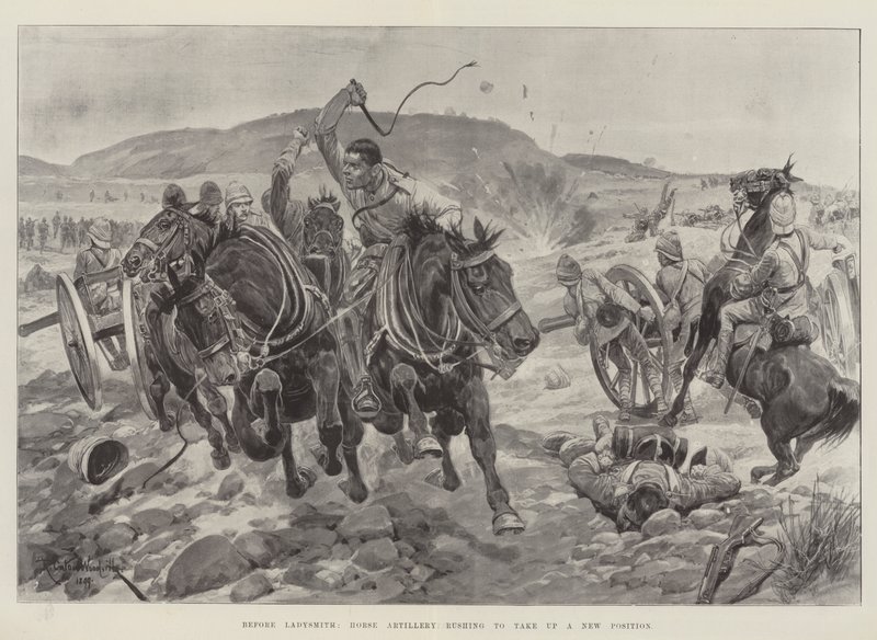 Vor Ladysmith, Artillerie eilt, um eine neue Position einzunehmen von Richard Caton Woodville junior