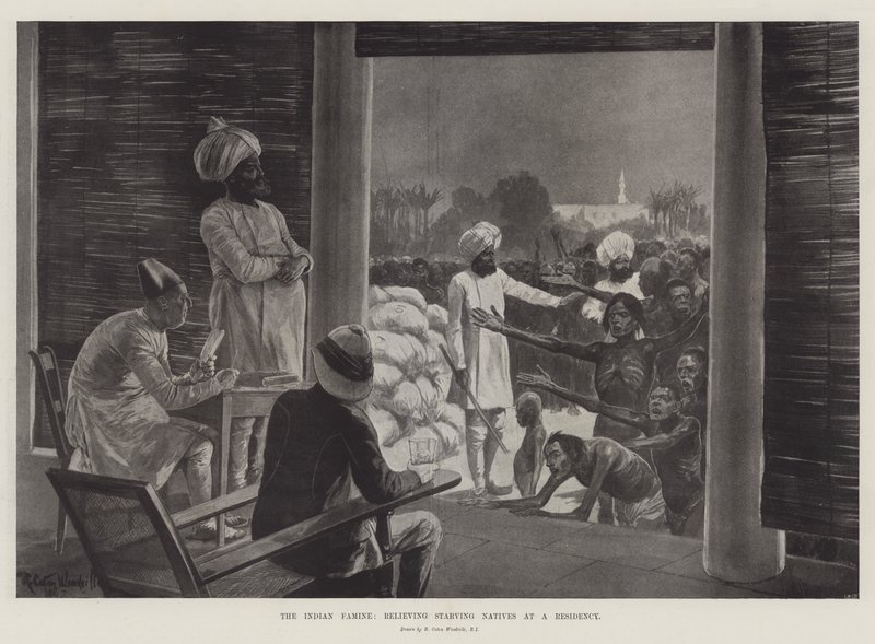 Die indische Hungersnot, hungernde Einheimische in einer Residenz von Richard Caton Woodville junior