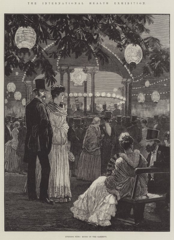 Die Internationale Gesundheitsausstellung, Abendfest, Musik in den Gärten von Richard Caton Woodville junior