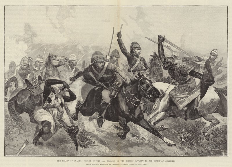 Die Entlastung von Suakin, Angriff der 20. Husaren auf die feindliche Kavallerie in der Schlacht bei Gemeizeh von Richard Caton Woodville junior