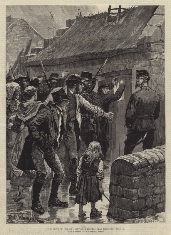 Der Zustand Irlands, Zustellung eines Prozesses in der Nähe von Headford, Galway von Richard Caton Woodville junior
