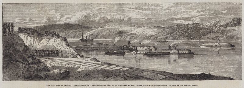 Der Bürgerkrieg in Amerika, Einschiffung eines Teils der Armee des Potomac in Alexandria, nahe Washington von Richard Principal Leitch