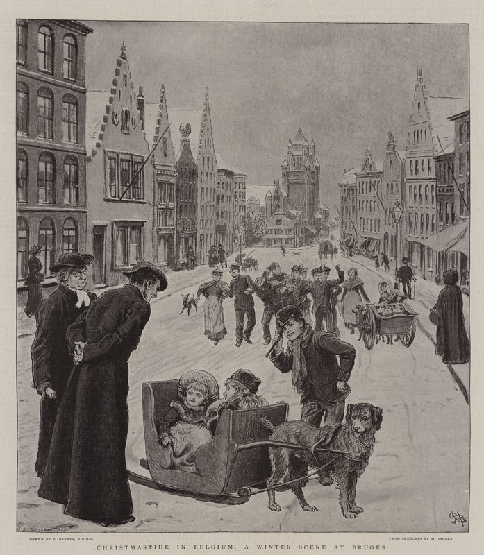 Weihnachtszeit in Belgien, eine Winterszene in Brügge von Robert Barnes