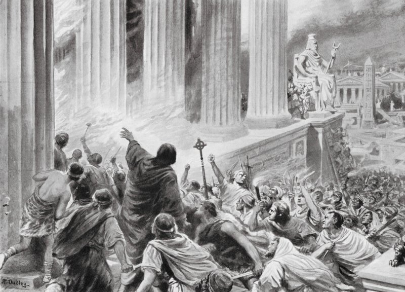 Die Verbrennung der Bibliothek von Alexandria, 391 n. Chr. (Lithografie) von Robert Ambrose Dudley