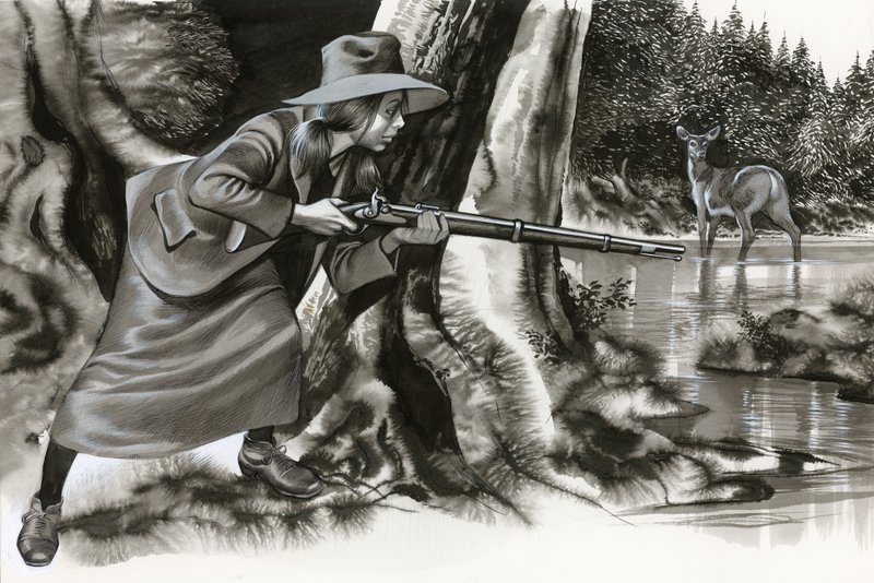 Annie Oakley schießt auf einen Hirsch von Ron Embleton