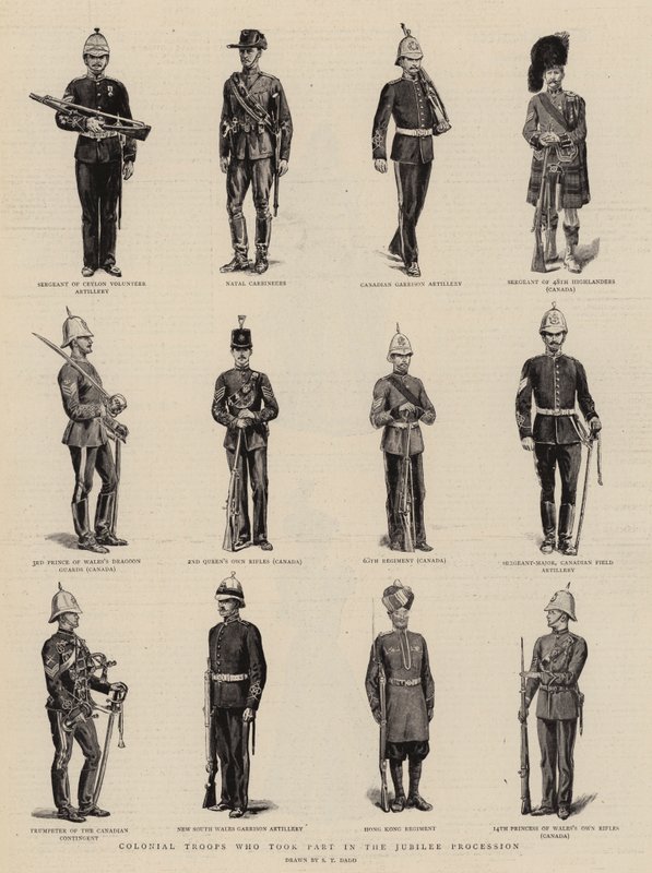 Kolonialtruppen, die an der Jubiläumsprozession teilnahmen von S.T. Dadd