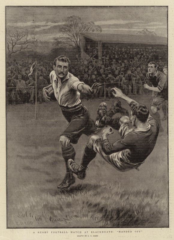 Ein Rugby-Fußballspiel in Blackheath, abgewehrt von S.T. Dadd