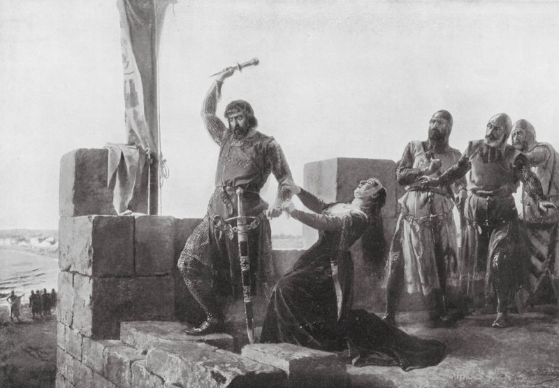 Alonso de Guzman wirft seinen Dolch zu Don Juan von Salvador (after) Martinez Cubells