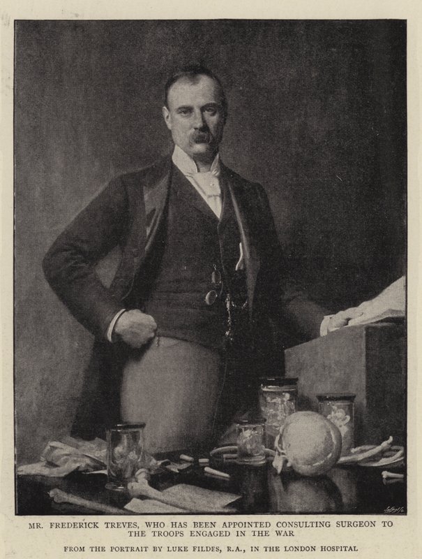 Mr. Frederick Treves, der zum beratenden Chirurgen der im Krieg eingesetzten Truppen ernannt wurde von Samuel Luke Fildes