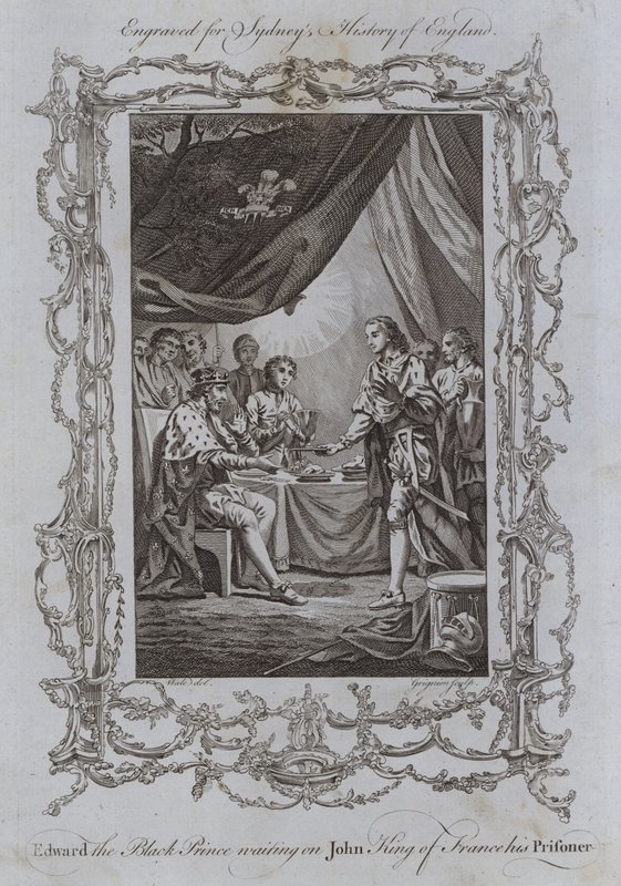 Edward der Schwarze Prinz bedient Johann König von Frankreich, seinen Gefangenen von Samuel (after) Wale