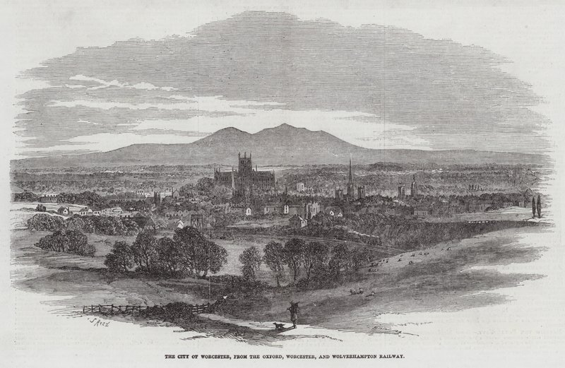 Die Stadt Worcester, von der Oxford, Worcester und Wolverhampton Eisenbahn von Samuel Read