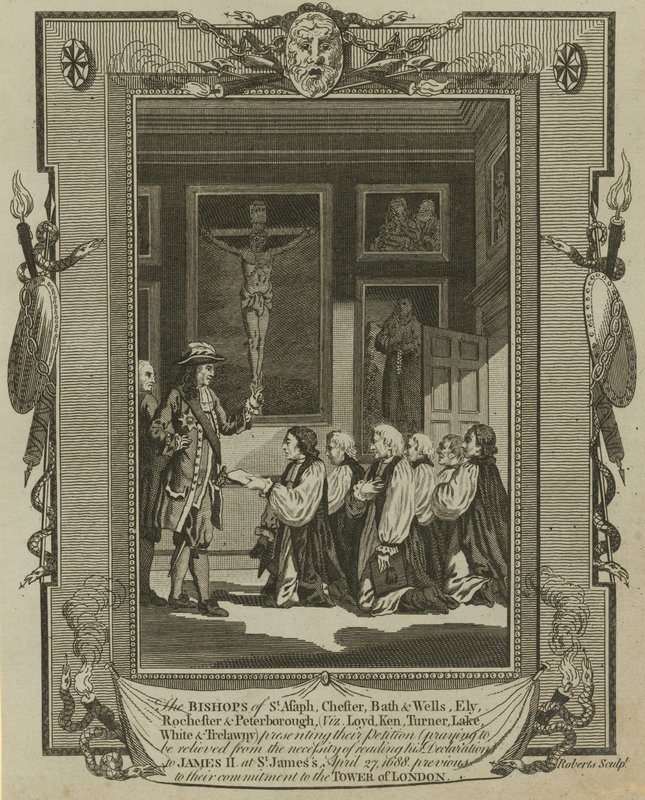 Die sieben Bischöfe überreichen König James II. ihre Petition in St. James