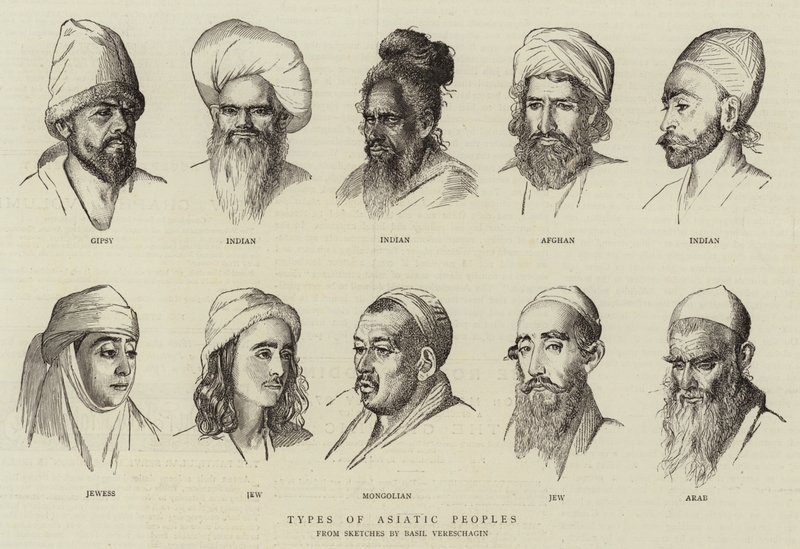 Typen asiatischer Völker (Gravur) von School Russian