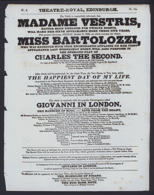 Theaterprogramm für das Theatre Royal, Edinburgh, 9. Oktober 1829 von Scottish School