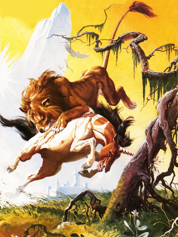 Kampf zwischen Einhorn und Löwe von Severino Baraldi