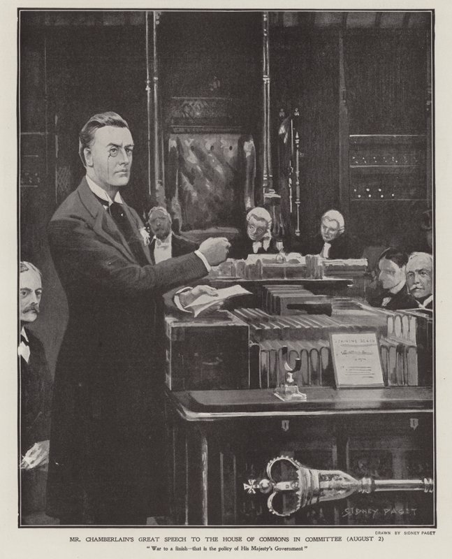 Joseph Chamberlains Rede über den Burenkrieg im Unterhaus am 2. August 1901 von Sidney Paget