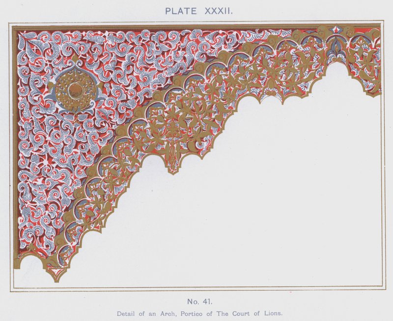 Detail eines Bogens, Portikus des Löwenhofs (Farblithografie) von Spanish School
