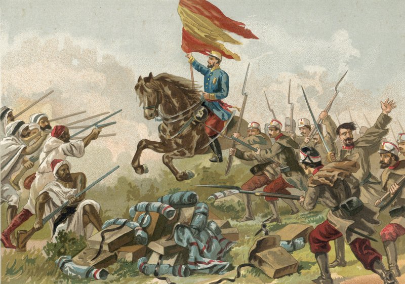 Heldentum von General Prim bei Castillejos, Marokko, 1859 von Spanish School