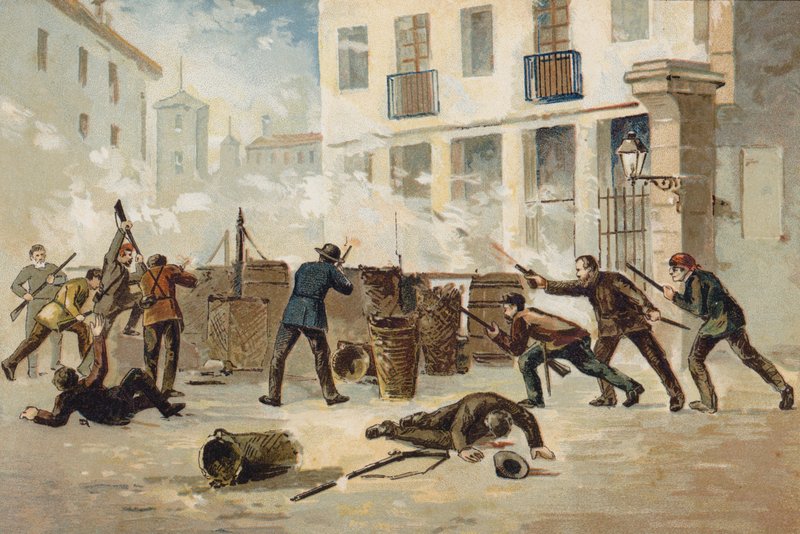 Mitglieder der Nationalmiliz in Valencia weigern sich zu entwaffnen, Spanien, 1873 von Spanish School