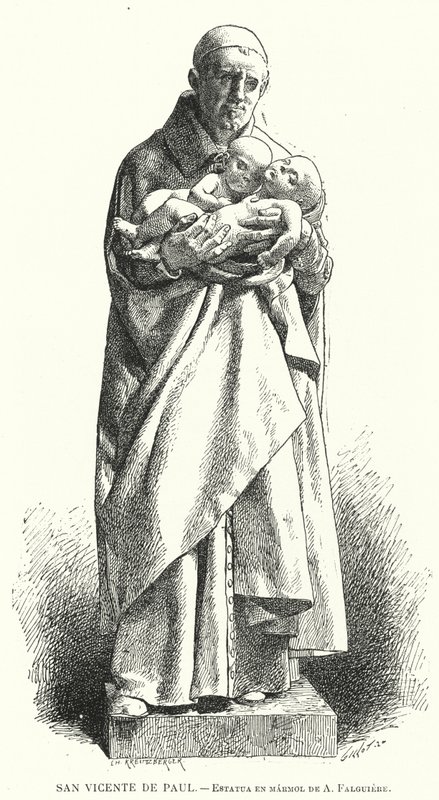 St. Vincent de Paul, französischer katholischer Priester, Marmorstatue von Jean Alexandre Joseph Falguiere von Spanish School