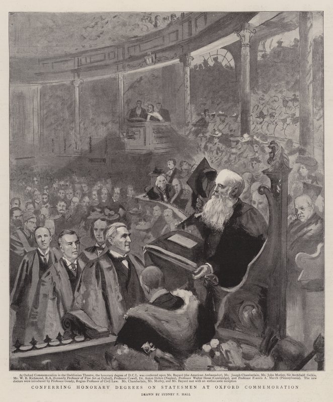 Verleihung von Ehrendoktorwürden an Staatsmänner bei der Oxford Commemoration von Sydney Prior Hall