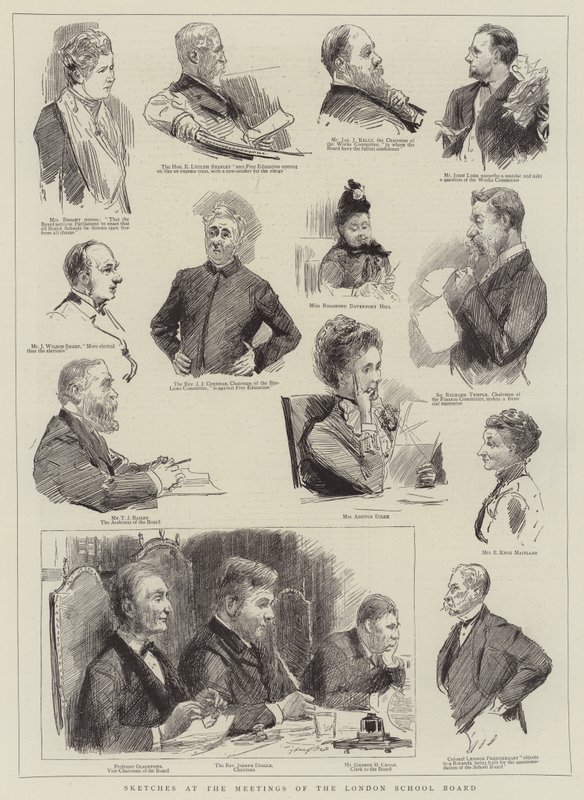 Skizzen bei den Sitzungen des Londoner Schulvorstands von Sydney Prior Hall