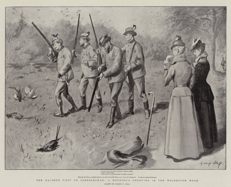Der Besuch des Kaisers in Sandringham, ein Morgenschießen im Wolferton-Wald von Sydney Prior Hall