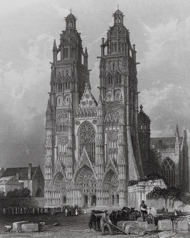 Außenansicht der Kathedrale von St. Gatien, Tours von Thomas (after) Allom