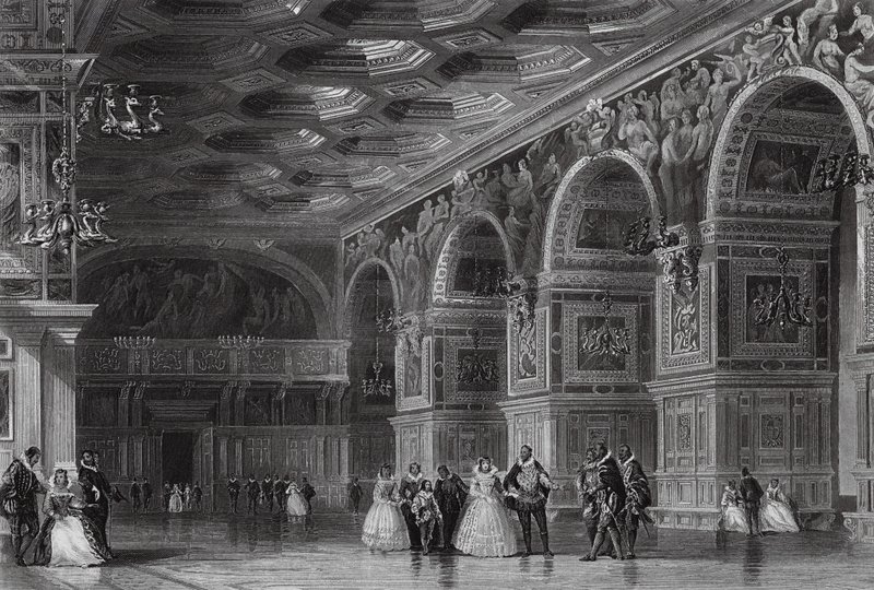 Galerie von Heinrich II. in Fontainebleau (Stich) von Thomas (after) Allom