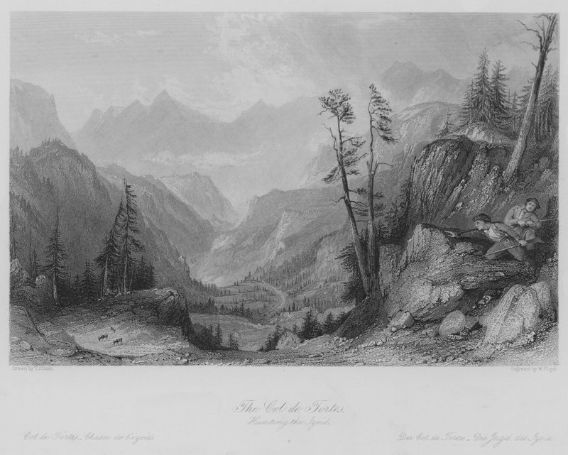 Der Col de Tortes, Jagd auf den Izoid (Stich) von Thomas (after) Allom