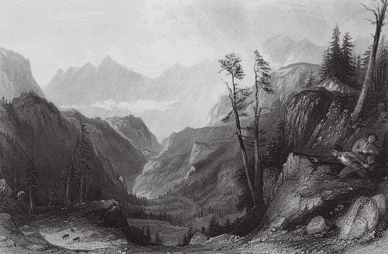 Der Col de Tortes, Jagd auf den Izoid (Gravur) von Thomas (after) Allom