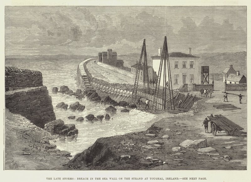 Die letzten Stürme, Bruch in der Seemauer am Strand von Youghal, Irland von Thomas Harrington Wilson