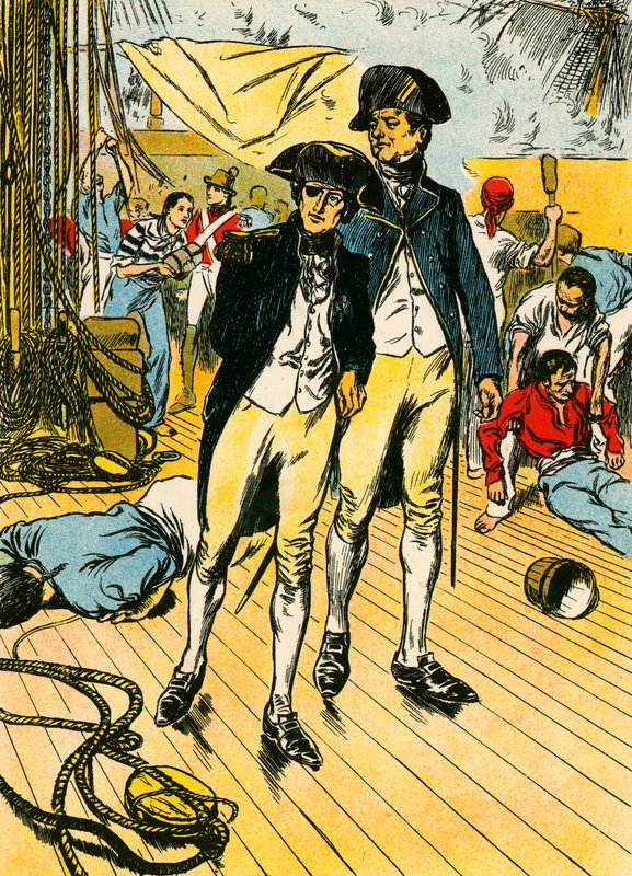 Nelson auf der "Victory" bei Trafalgar von Thomas Heath Robinson