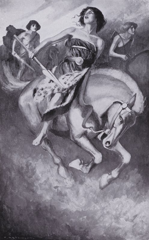 Theseus trieb die berühmten Amazonen zurück von Thomas Heath Robinson
