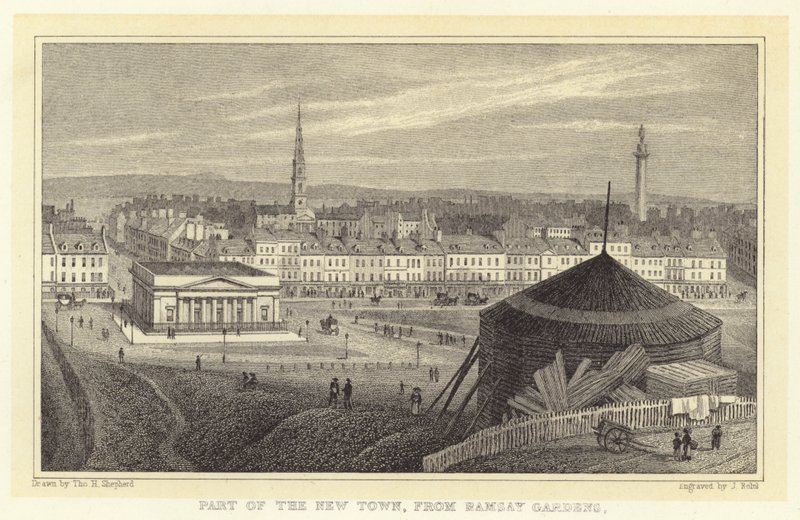 Teil der Neustadt, von Ramsay Gardens (Gravur) von Thomas Hosmer (after) Shepherd