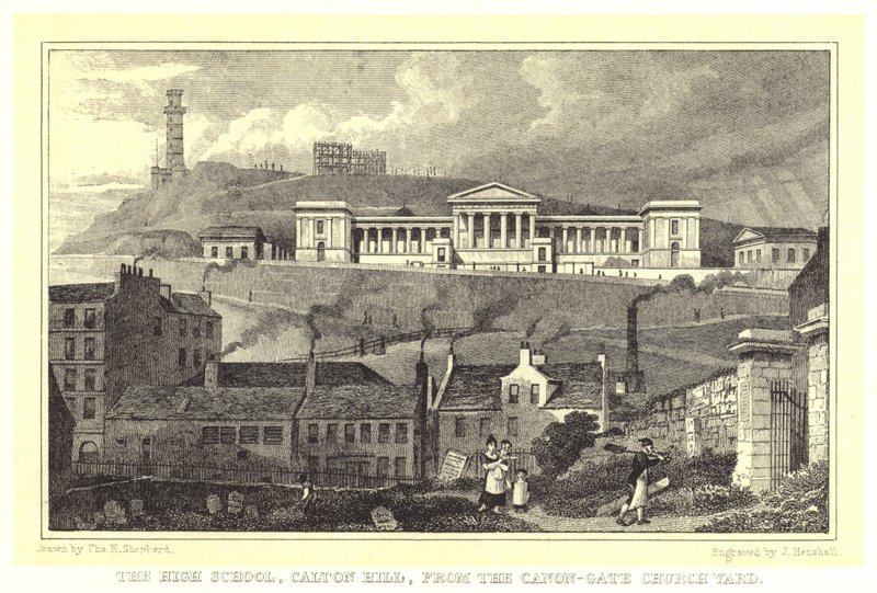 Die High School, Calton Hill, vom Friedhof der Canon-Gate-Kirche (Gravur) von Thomas Hosmer (after) Shepherd