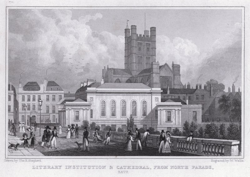 Literarische Institution und Kathedrale, von North Parade, Bath von Thomas Hosmer Shepherd