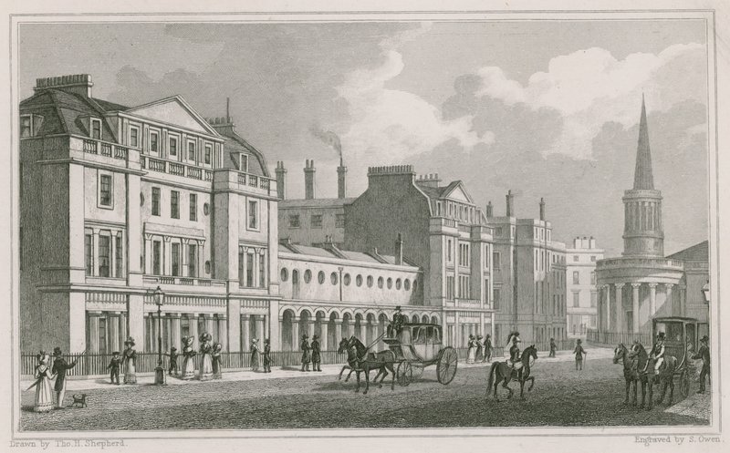 Westseite von Langham Place, Marylebone, London, einschließlich All Souls Church von Thomas Hosmer Shepherd