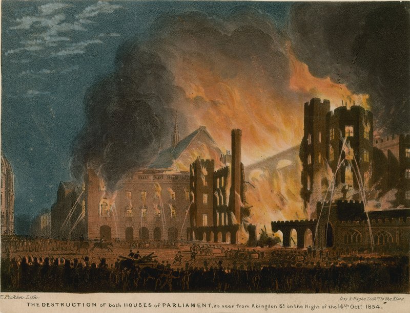 Die Zerstörung beider Häuser des Parlaments, gesehen von der Abingdon Street von Thomas Picken