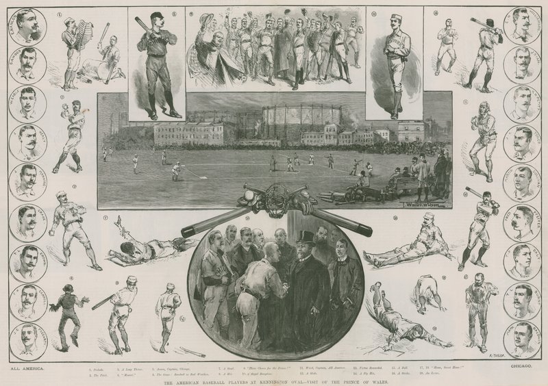 Die amerikanischen Baseballspieler am Kennington Oval - Besuch des Prinzen von Wales (Gravur) von Thomas Walter Wilson