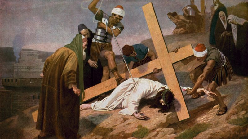 Jesus fällt zum dritten Mal unter dem Kreuz von Unbekannt Unbekannt