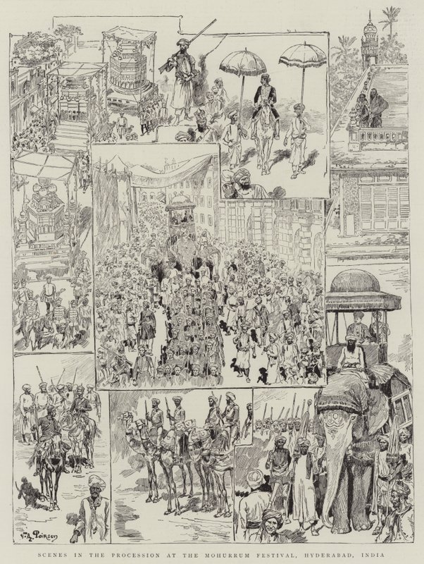 Szenen in der Prozession beim Mohurrum-Festival, Hyderabad, Indien von Victor Armand Poirson