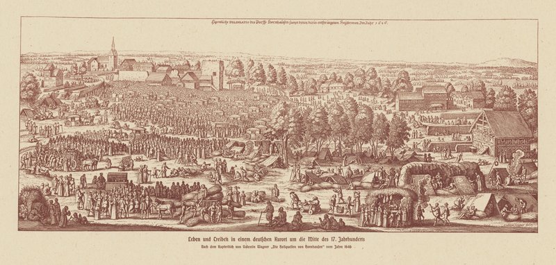 Leben in einer deutschen Kurstadt um die Mitte des 17. Jahrhunderts (Gravur) von Valentin Wagner